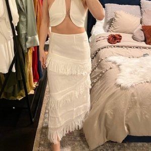 We Wore What Linen Fringe Skirt